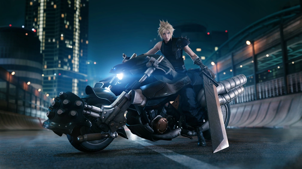 Cloud on Hardy-Daytona promo art for Final Fantasy VII Remake